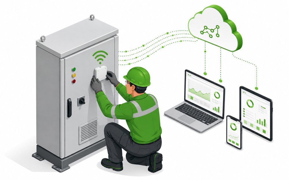 Engineer installing a connected gateway in an LV switchboard