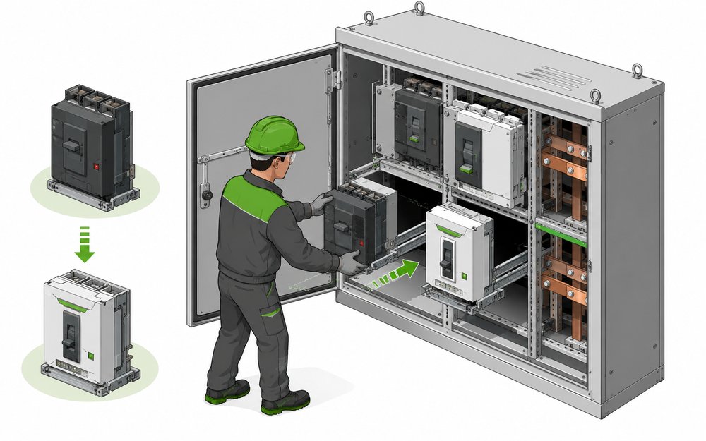Engineer retrofitting a new breaker into an existing LV panel