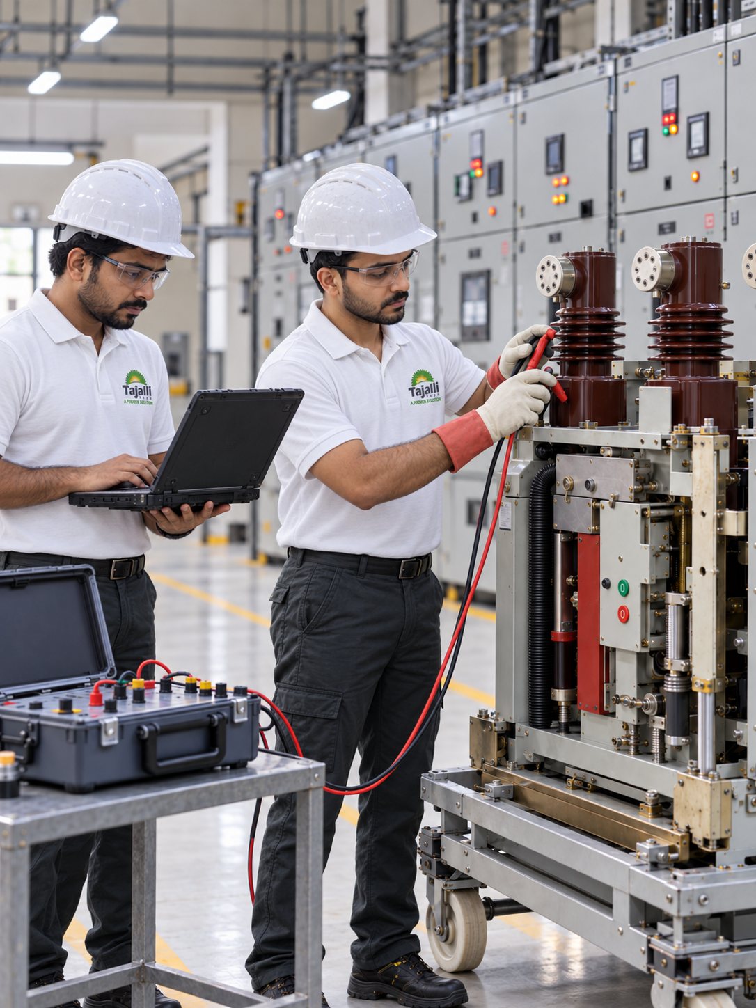 Tajalli Tech engineers testing a vacuum circuit breaker (VCB)