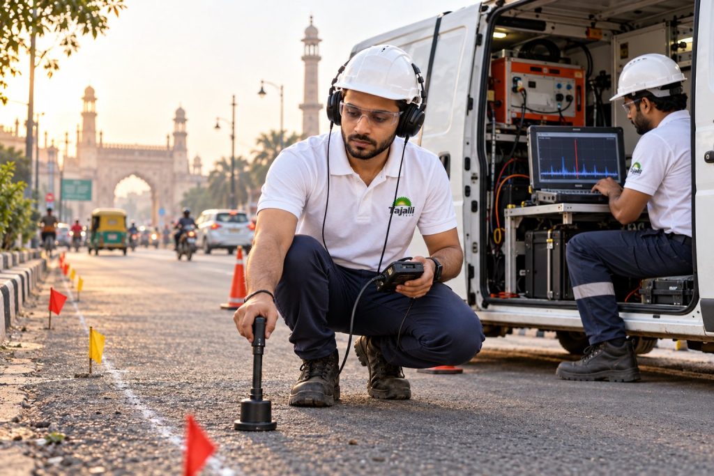 Tajalli Tech engineers locating an underground cable fault in Lucknow